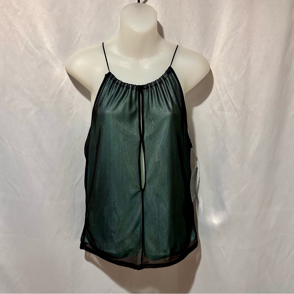 Vintage Y2K Sheer Black and Aqua Halter Camisole Top